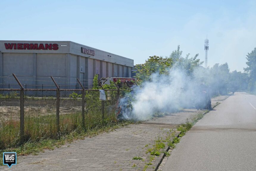 Struikgewas op Industriekade vat vlam tijdens wegbranden onkruid