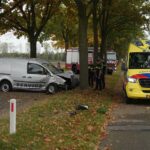 Bestelauto botst tegen meerdere bomen op Isidoorstraat in Haler