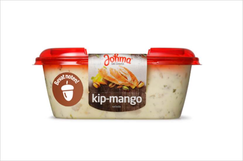 Stukjes steen in Johma kip-mango salade