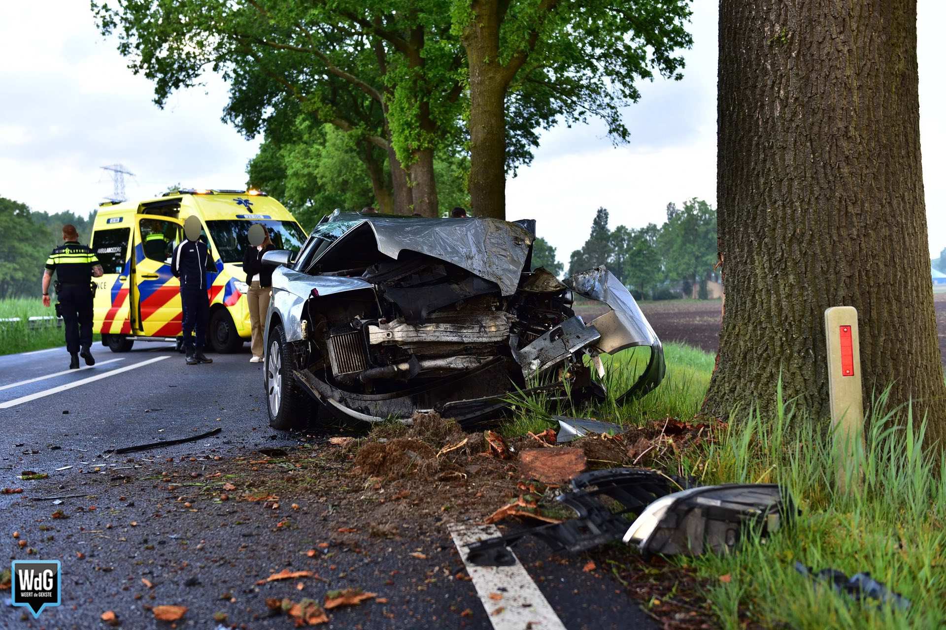 Auto botst frontaal tegen boom op Venloseweg in Ospel