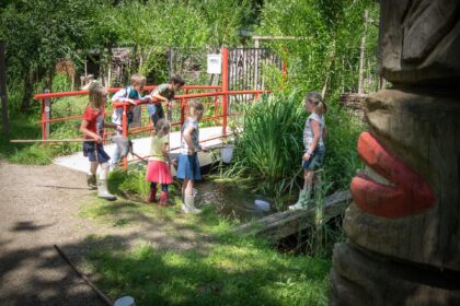 Kinderen zoeken naar waterdiertjes tijdens de Slootjesdagen van IVN Weert e.o.