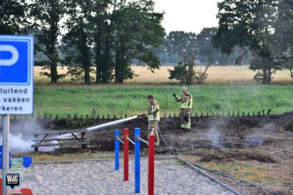 Brandweer blust buitenbrand aan Roggelsedijk in Meijel.