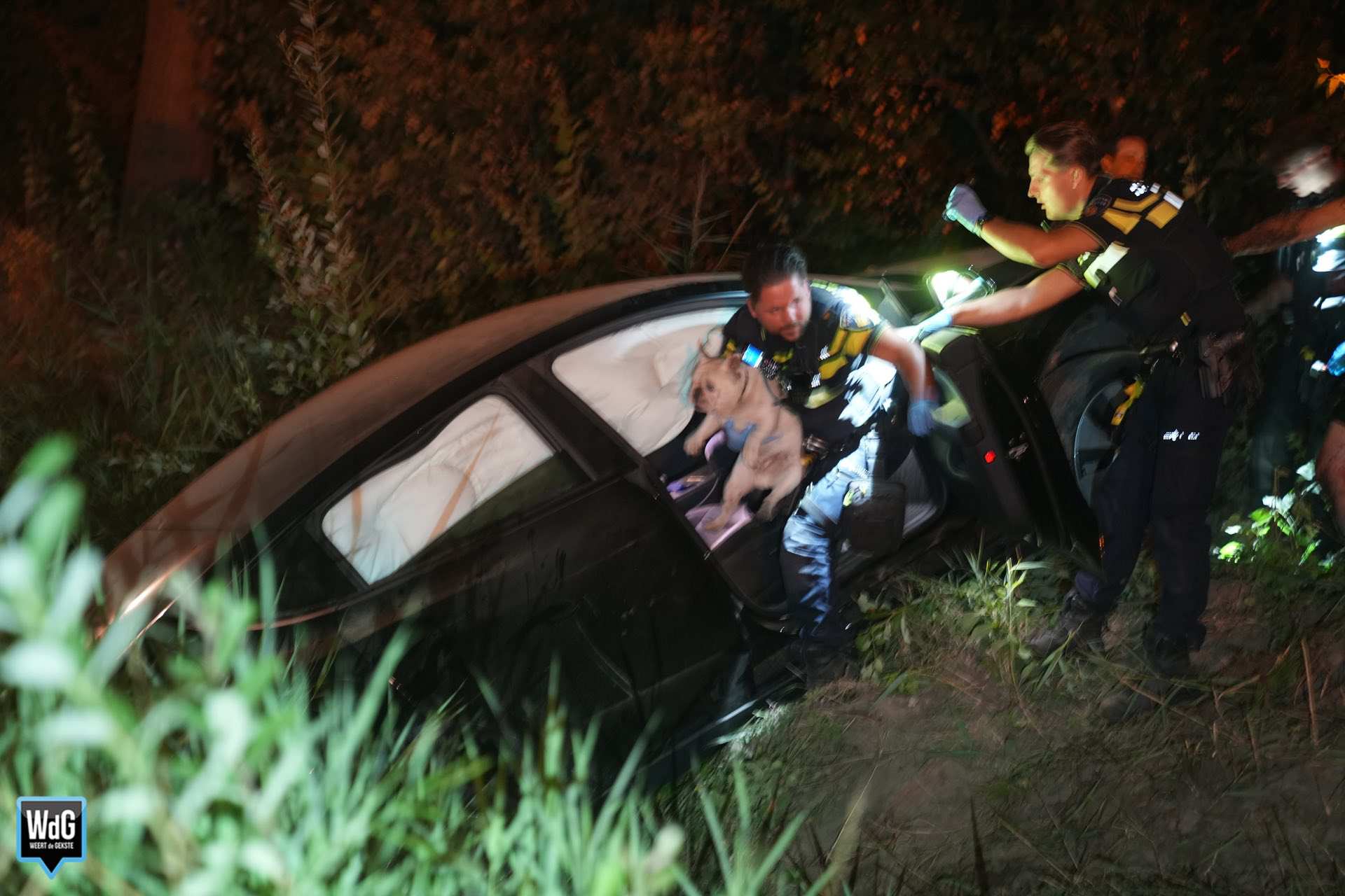 Auto met man en hond belandt in sloot op bedrijventerrein De Kempen